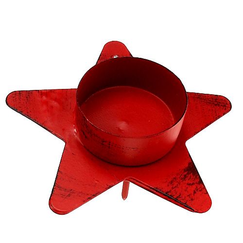 Floristik24 Lysestake stjerneform for telys 10x7cm rød