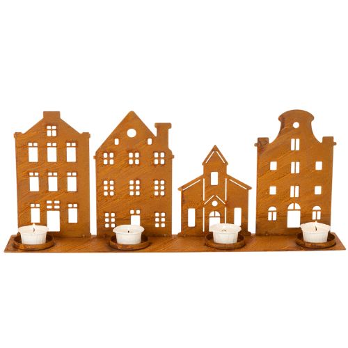 Lysestake Julelys Dekorasjon Hus Rust 52×12cm | Floristik24.no