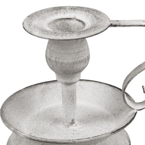 gjenstander Lysestake metall lysestake håndtak hvit grå 12,5cm