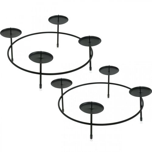Floristik24 Lysestake til 4 lys sort metall borddekorasjon Ø23,5cm 2stk
