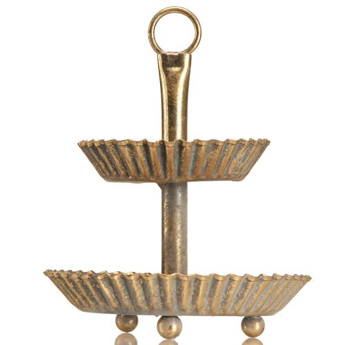 Floristik24 Liten metall etagere 2 lag antikk gull Ø13cm H16,5cm