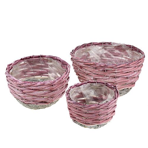 Floristik24 Kurv rundt sett på 3 Ø14cm - 24cm rosa, natur