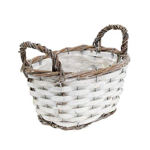 Floristik24 Kurv med håndtak oval naturlig, hvit 20 x 14cm