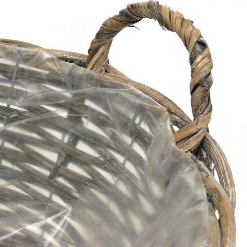 Floristik24 Kurv med håndtak, plantekasse, fletteskall natur, vasket hvit H15cm Ø35cm