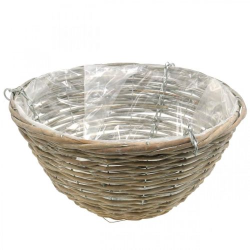 Floristik24 Blomsterkurv til oppheng, plantekasse flettet natur, vasket hvit H17cm Ø35cm
