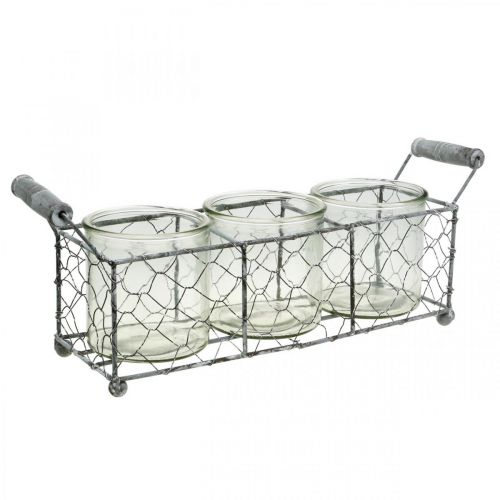 Floristik24 Vintage Deco Glass Vase Lykt i trådkurv Hvit 32×10,5cm