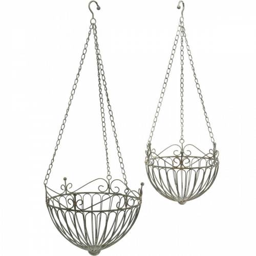 Floristik24 Blomsterkurv dekorativ plantekurv rust hvitvasket metall Ø28/22cm sett med 2 stk