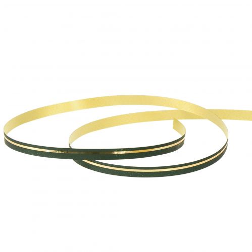 gjenstander Krøllebånd gavebånd grønt med gullstriper 10mm 250m