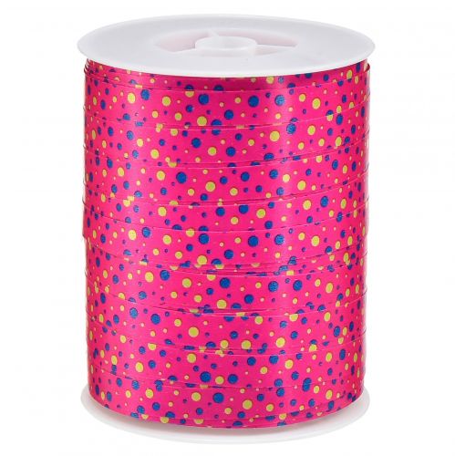 Krøllebånd gavebånd rosa med prikker 10mm 250m