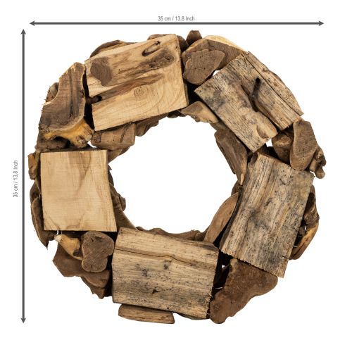 Dekorativ krans laget av naturlige trestykker, rund, 35 cm | Floristik24.no
