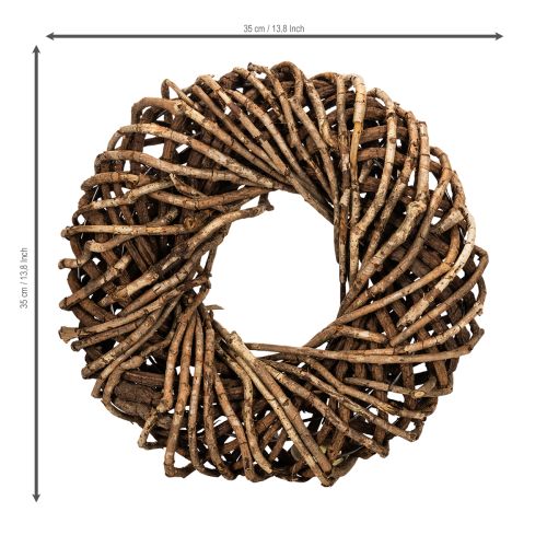 Krans laget av naturlige kvister, rund rottingkrans til hobbyarbeid, 35 cm | Floristik24.no