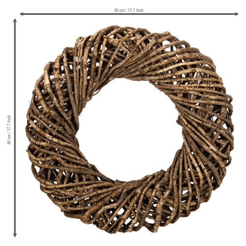 Dekorativ krans laget av naturlige grener, rottingkrans, rund, stor, 45 cm | Floristik24.no