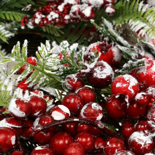 Floristik24 Grønn krans med røde bær frostet 36cm