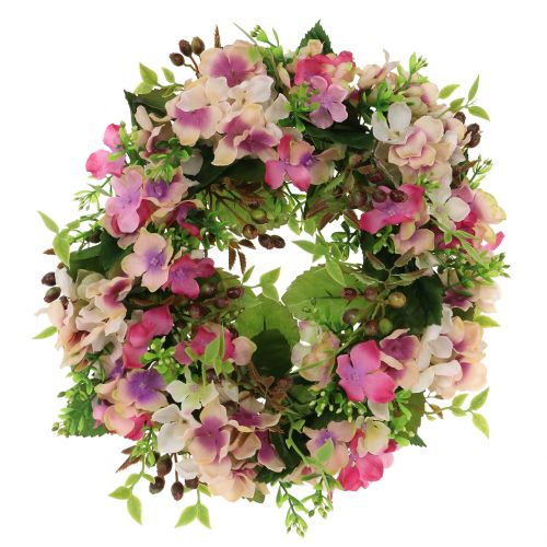 Floristik24 Blomsterkrans med hortensia og bær rosa Ø30cm