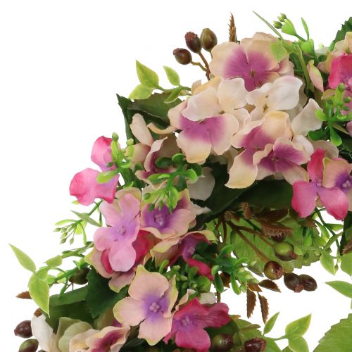 Floristik24 Blomsterkrans med hortensia og bær rosa Ø30cm