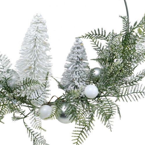 Floristik24 Opplyst krans med grantrær og kuler, advent, vinterpynt til oppheng, LED dekorering sølv B45cm Ø30cm