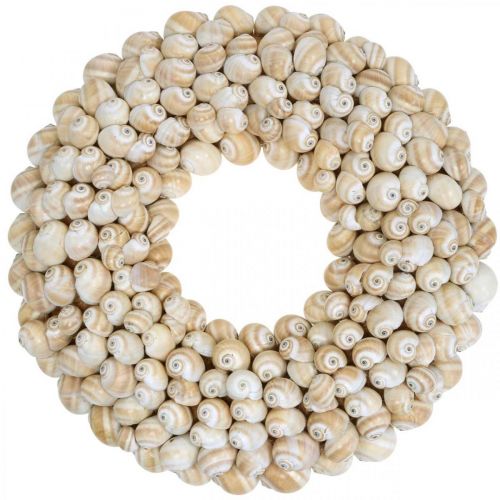 Floristik24 Sneglekrans, maritim dekorasjon, naturlig Mattukansnegler naturlige farger Ø39,5cm