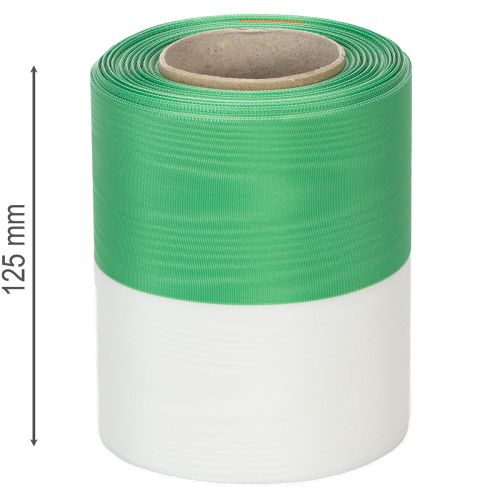 gjenstander Moiré-kransbånd 125 mm x 25 m i grønt og hvitt, taftvevd bånd, nasjonalt bånd, dekorativt bånd