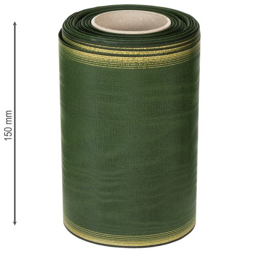 gjenstander Moiré-kransbånd, 150 mm, mørkegrønt med gullperlekant, taftvevd, 25 m rull for dekorasjon og design