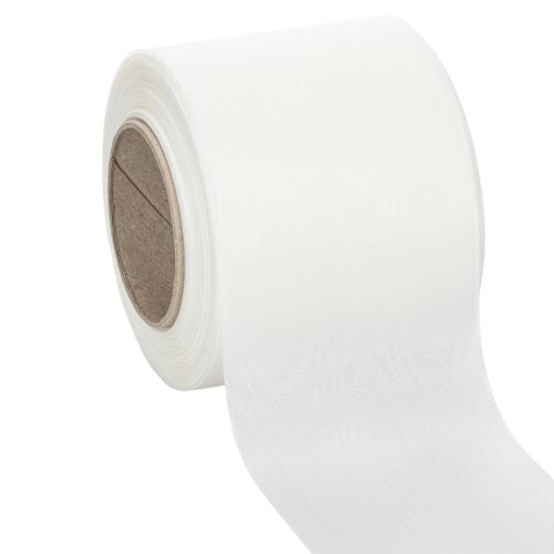 Floristik24 Hvitt kransbånd, høy kvalitet, 75 mm x 25 m - dekorativt bånd for blomsterdekorasjoner og begravelser, ideelt for trykking.