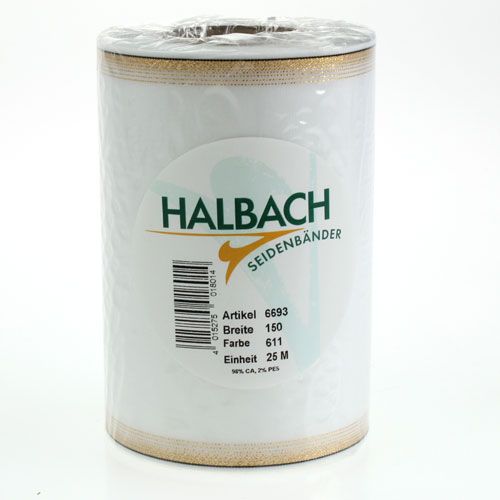 gjenstander Elegant moiré-kransbånd med gullkant, bryllupsdekorasjon, sørgebånd, hvitt 150 mm x 25 m