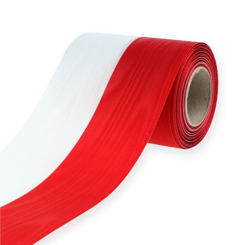 Kransbånd moiré hvit-rød 100 mm