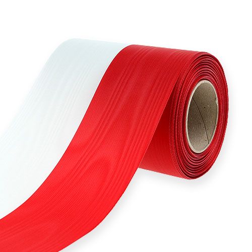 Kransbånd moiré hvit-rød 125 mm