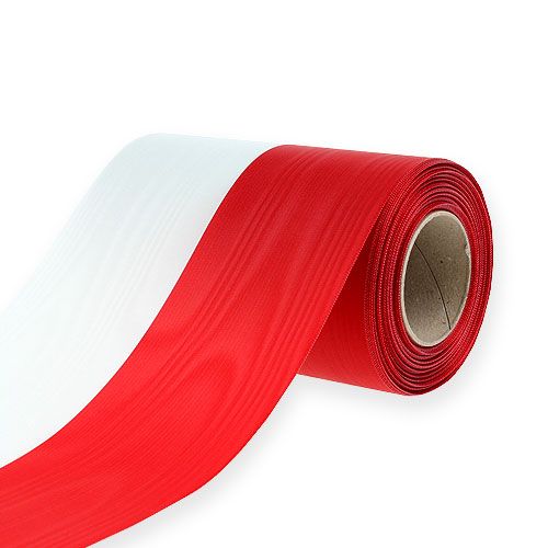 Kransbånd moiré hvit-rød 150 mm