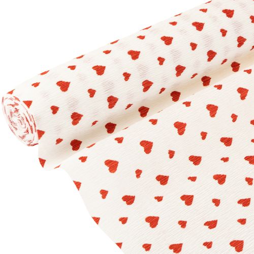 gjenstander Crepe Paper with Hearts Blomsterhandler Crepe Morsdag Rød, Hvit 50×250cm