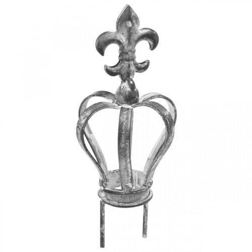 Dekorativ pluggkrone av metallgrå, vasket hvit Ø6,5cm H12cm