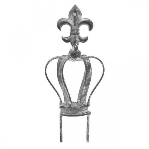 Floristik24 Dekorativ pluggkrone av metallgrå, vasket hvit Ø6,5cm H12cm