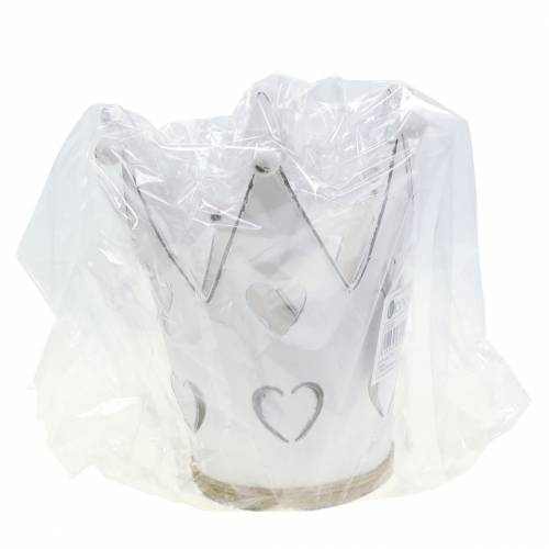 Floristik24 Sink gryte kronhjerter vasket hvit Ø12/14cm 2stk