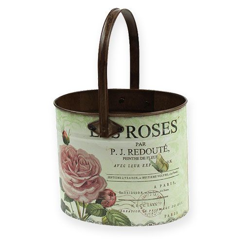 Floristik24 Dekorativt kar sett med håndtak, rosemotiv 3stk