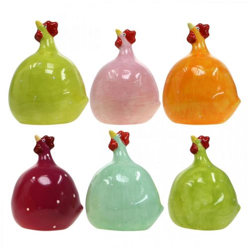 Floristik24 Dekorativ kyllingkeramikk, morsom kyllingpåskepynt H10,5 cm Assortert 6 stk.