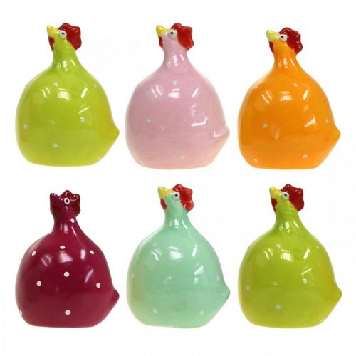 Floristik24 Dekorativ kylling keramikk dekorativ figur påske fargerik assortert H6cm 6 stk