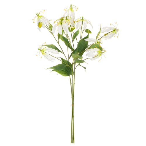 Kunstig Gloriosa-blomst, hvit og gul, elegant blomstrende gren til dekorasjon, 80 cm, 3 stk. | Floristik24.no