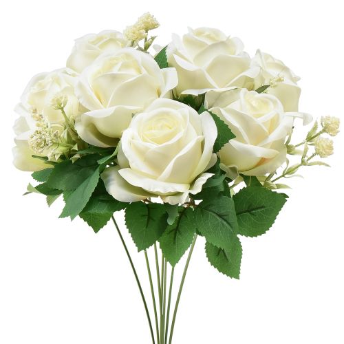 gjenstander Kunstige Roser Kunstig Blomsterbukett Roser Hvit Plukk 42cm