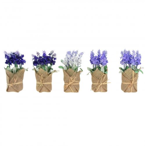 Kunstig lavendel kunstig blomst lavendel i jutepose hvit/lilla/blå 17cm 5stk