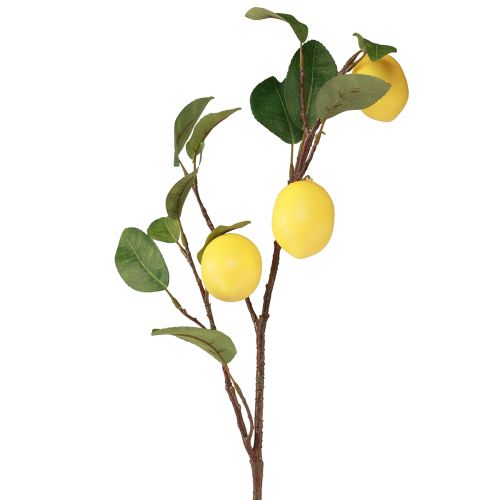 Kunstig sitrongren dekorativ gren med 3 gule sitroner 65cm