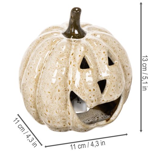 Keramisk gresskardekorasjon med LED og smilende ansikt, 13 cm | Floristik24.no