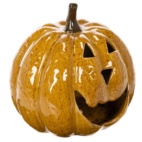 Keramisk gresskar med ansikt, LED-dekorasjon, Halloween, 19 cm