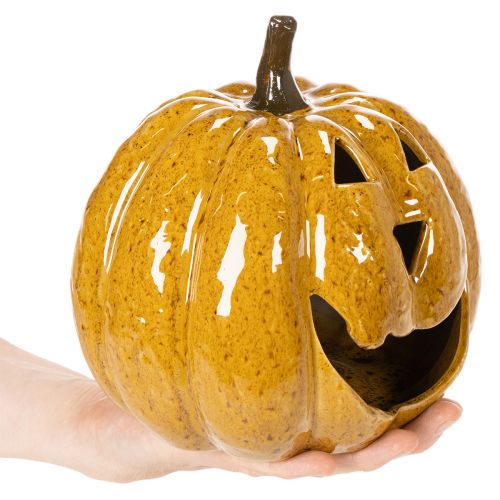 Keramisk gresskar med ansikt, LED-dekorasjon, Halloween, 19 cm | Floristik24.no