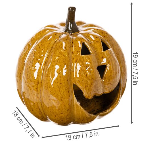 Keramisk gresskar med ansikt, LED-dekorasjon, Halloween, 19 cm | Floristik24.no