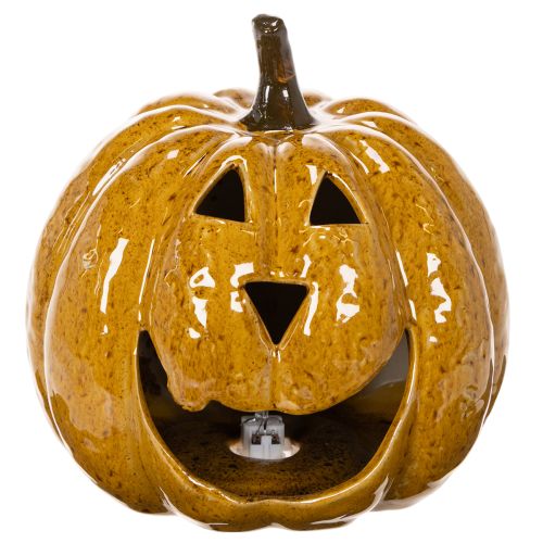 Keramisk gresskar med ansikt, LED-dekorasjon, Halloween, 19 cm | Floristik24.no