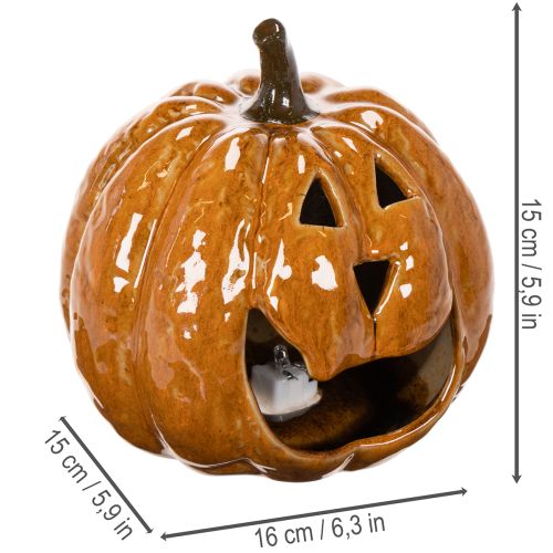 Keramisk gresskar Halloween LED-dekorasjon 15 cm | Floristik24.no
