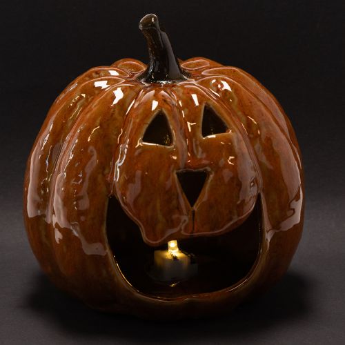 Keramisk gresskar Halloween LED-dekorasjon 15 cm | Floristik24.no
