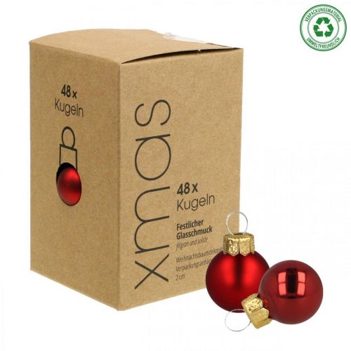 Floristik24 Mini julekuler glass rød matt/blank Ø2cm 44 stk
