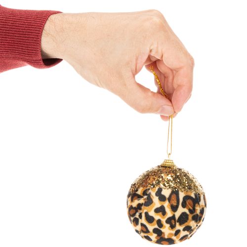 Julekule leopardmønster med gyllent glitter 7 cm 3 stk | Floristik24.no