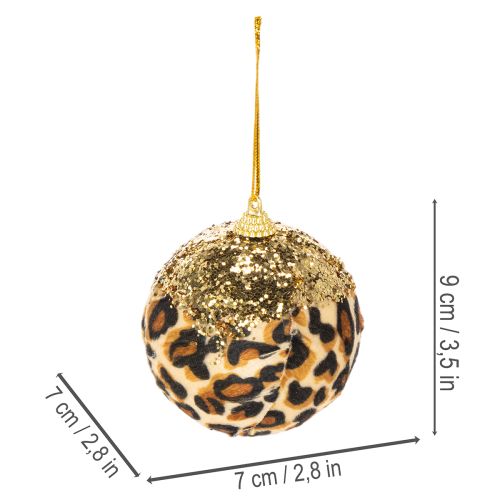 Julekule leopardmønster med gyllent glitter 7 cm 3 stk | Floristik24.no