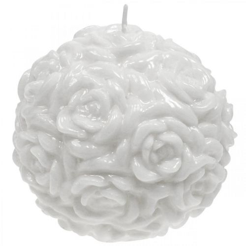 Floristik24 Ball stearinlys roser rund stearinlys hvit bordpynt Ø10,5cm